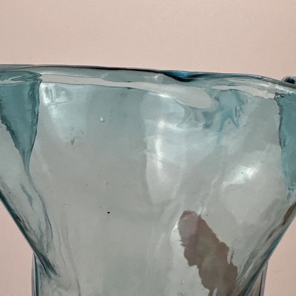 Vintage Glass Crimped Star Shaped Top Vase Turquoise 9